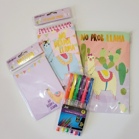 Llama note pads Set of three llama notepads journals six colorful gel pens NWT - Picture 1 of 5